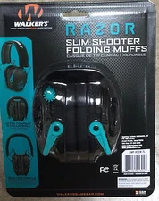 WALKER'S RAZOR SLIM SHOOTERS FOLDING MUFFS TEAL & BLACK  -  NRR23dB    