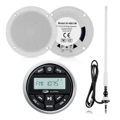 Marine Audio Receiver Bluetooth Boat Radio Waterproof with Speakers and Antenna