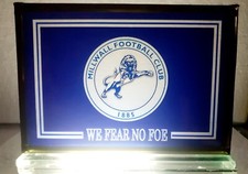 Millwall glass plaque on glass stand   6" X 4" Ideal gift for Millwall fan 