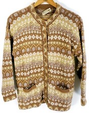 Vintage Peruvian Cardigan Sweater Women's Med Multicolor Fair Isle Alpaca Fina