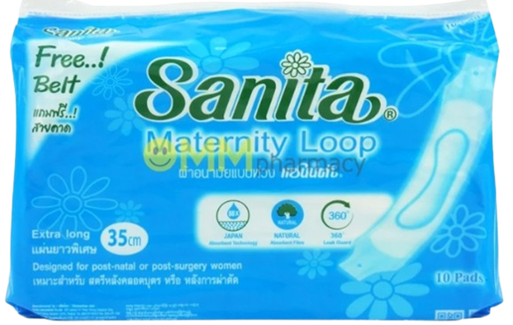 Sanita Sanitary Napkins Towels Loop Type 10 Pads Free Belt Hospital Extra Long