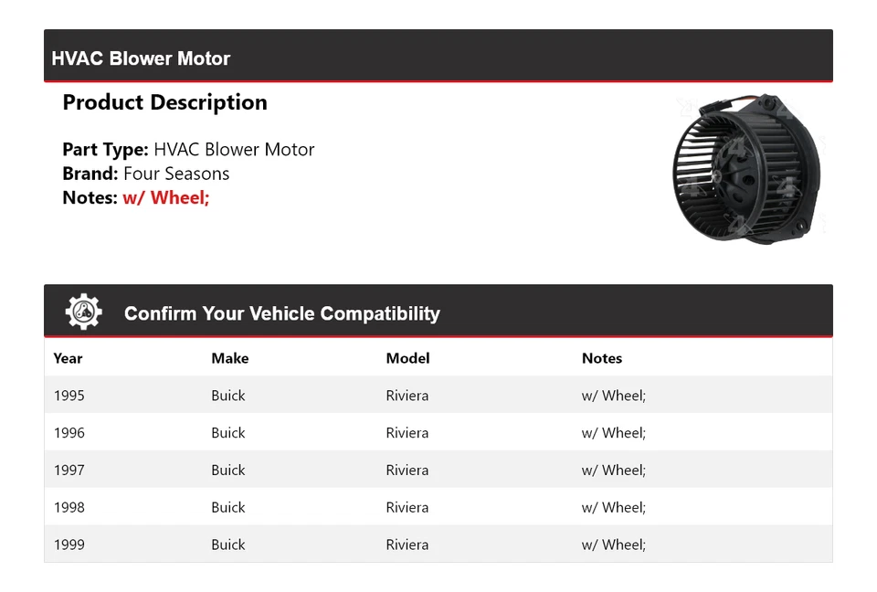 Мотор вентилятора для Buick Riviera 1995-1999 годов выпуска 4 сезона 1996 1997 1998 - Изображение 2 из 4
