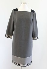 Ann Taylor Womens Black Beige Tan Polka Dot Striped Trim Shift Dress Size 6