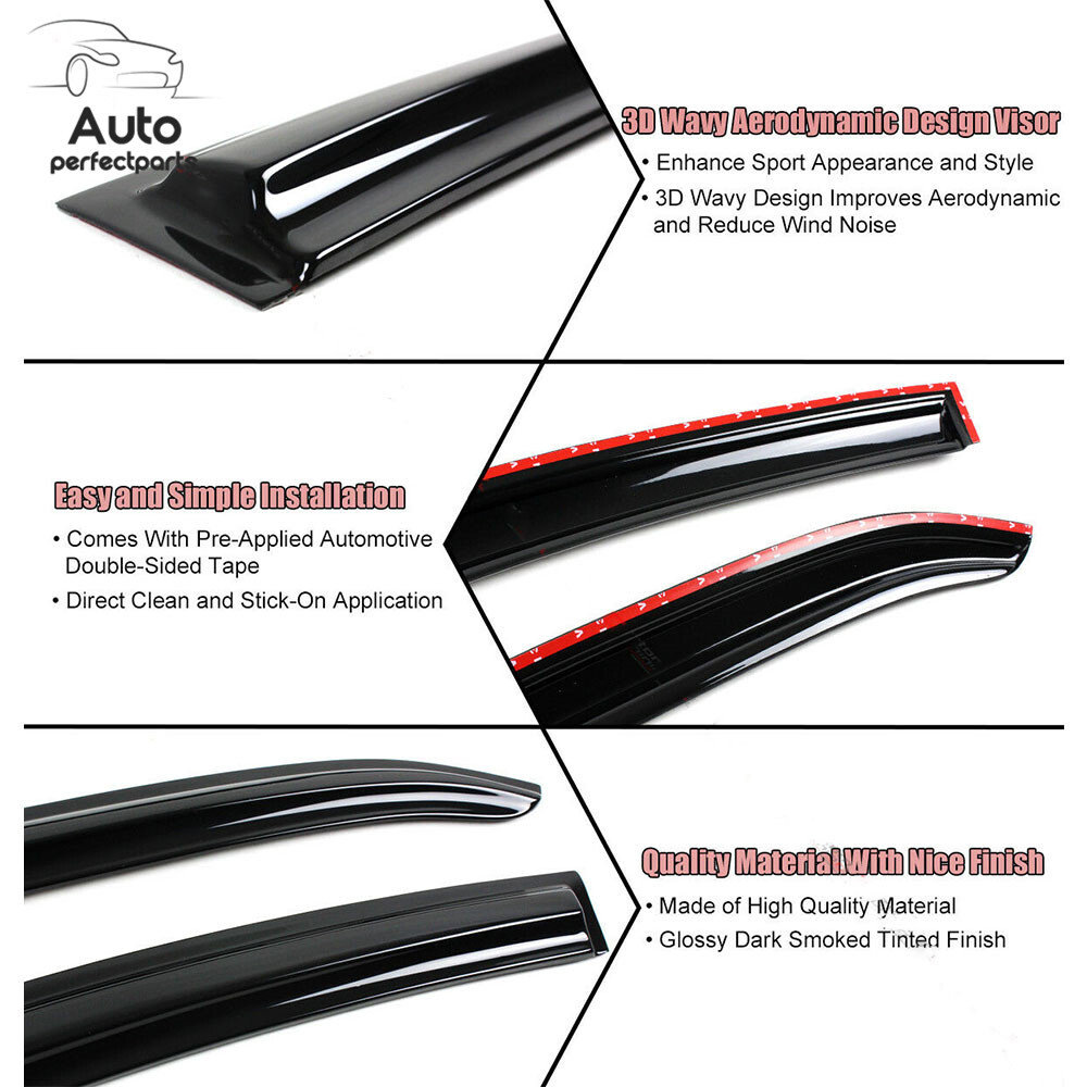 For 2008-2011 2012 Honda Accord 4 × Window Visors Vent Rain Guards Smoked Tinted