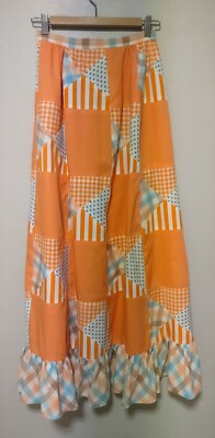 Vintage 70s Original By Mountain Artisans Orange Patchwork Boho Maxi Skirt S