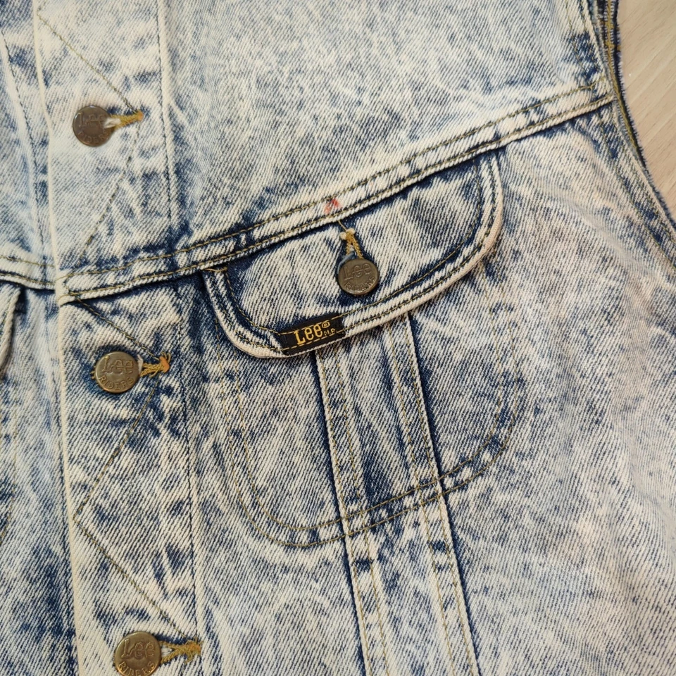 ¡Raro! Chaleco Jean Lee Riders Vintage Años 80 Manga Corte Denim Ácido L Busto 42" Foto 3 de 4