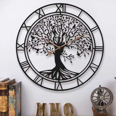 Large Tree of Life Wall Clock, 24'' Silent Metal Clock for Home Decor