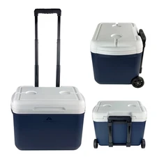 30Qt Hard-Sided Wheeled Cooler, 42-Can Capacity Ice Chest Blue