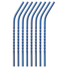 8Pcs 8.27" Long 0.24" Dia Stainless Steel Straws Bent Threaded Straws(Blue)