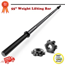 55" Standard 1" Barbell Bar Straight Weight Lifting Bar with Star Nuts 480lb Cap