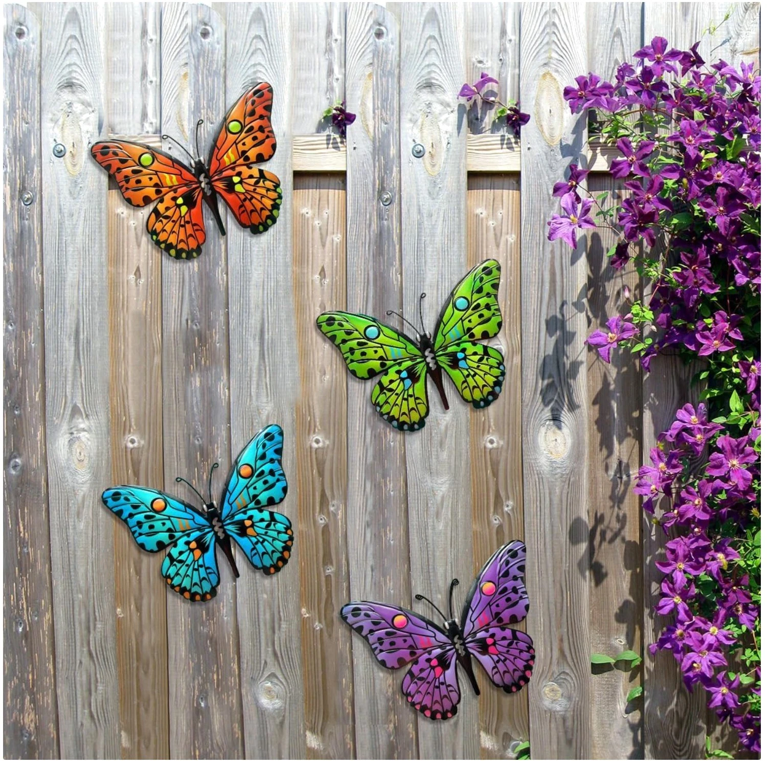 Set of 4 Metal Butterfly Wall Art - Outdoor Decoration