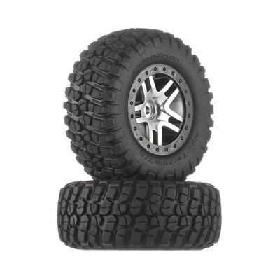 6873 BF Goodrich Mud Terrain T/A KM2 Tires Pre-Glued on Satin Chrome, Black Bead