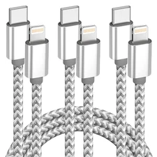 USB C to Lightning Cable 3-Pack 6FT Apple MFi Certified Iphones Fast Charging Ny