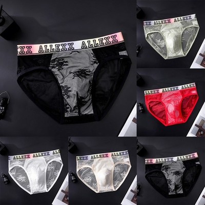 Modischer Herrenslip aus Eisseide mit transparentem Netz und zarter Spitzenoptik