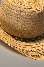 Straw Hat Boho Western - Turquoise Beaded Band - Cowgirl Rodeo New
