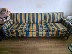 GROOVY 1975 Hayes 3-Seat Striped Fabric Sofa Blue Brown Yellow 80x36x38