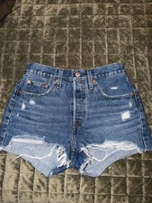 Levi s Premium 501 Original Shorts Womens 25 Blue Distressed Cutoff Denim High R