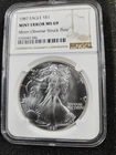 🌟 1987 American .999 Silver Eagle Minor Obverse Struck Thru Error NGC MS69 Coin