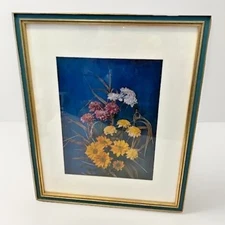 Art Deco Botanical Lithograph Art Print Aluminum Faced Paper Cobalt Blue VTG