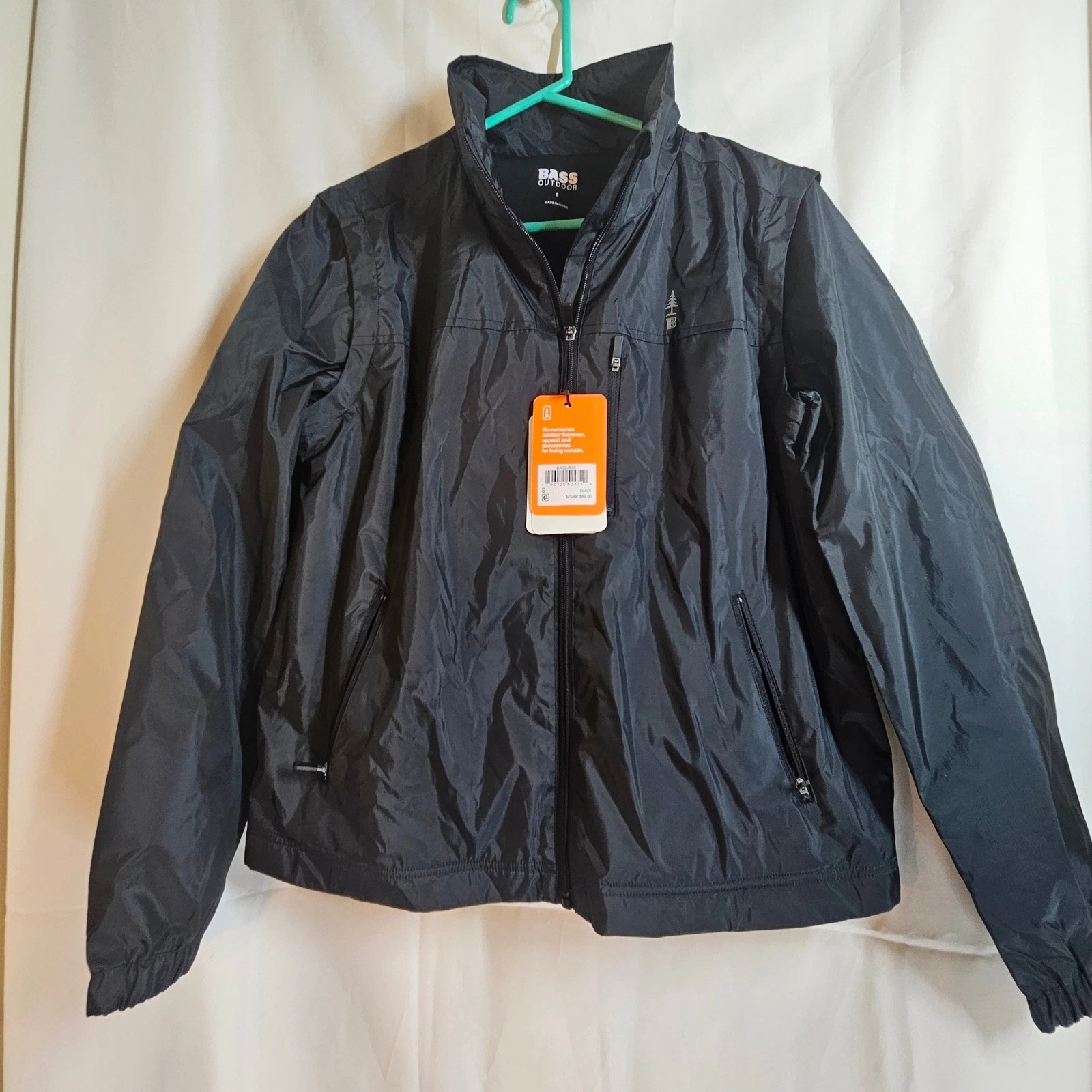 Bass Outdoor Lightweight Windbreaker Jacket Full Zip Black Small