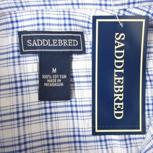 NWT Saddlebred Mens Seersucker Shirt Size Medium White Blue Plaid Short Sleeve - Picture 5 of 7