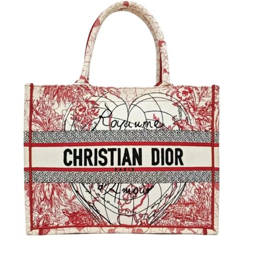 Dior Book Tote Tote Bag Multicolor Embroidered Canvas red