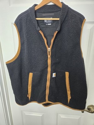 Carhartt Textured Fleece Vest Men s XXL Full Zip Black Jacket Work OV4995-M