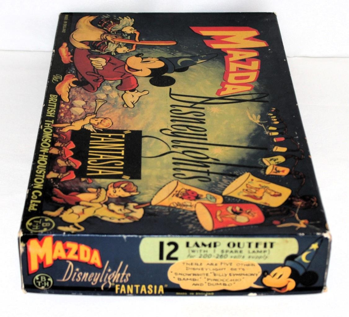 1940 "MAZDA DISNEYLIGHTS FANTASIA" BOXED CHRISTMAS LIGHT SET-MADE IN ENGLAND