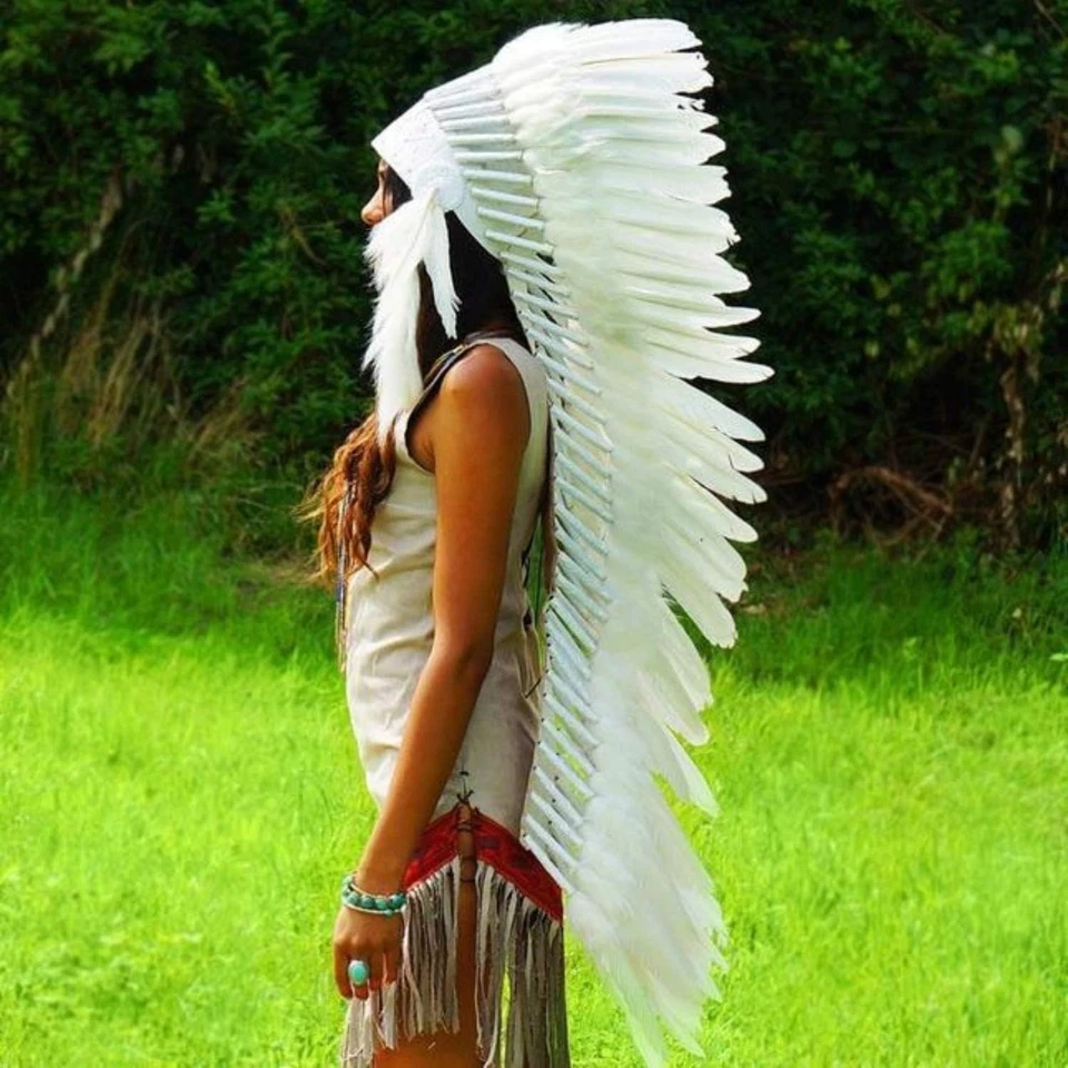 Capó de guerra único hecho a mano | Cuero genuino y plumas reales Foto 4 de 4