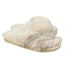 Corkys Faux Fur Slide Slippers Cream Beige Cozy Women's Size 6
