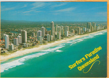AERIAL OF COASTLINE SURFERS PARADISE QLD BARTEL POSTCARD