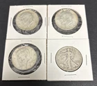 Kennedy & Walking Liberty Half Dollars Lot Of 4 90% Constitutional Silver Coins