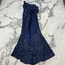 Eliza J Navy Sequin One Shoulder Bow Formal Cocktail Dress Womens Size 4 Gown