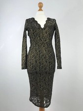 Next Petites Gold Lined Lace Fitted Stretchy Bodycon Knee Length Scallop Dress10