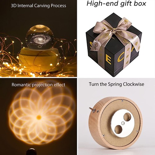 Crystal Ball 3D Music Box with LED Night Light Rotating Base Crystal Night Li... - Bild 2 von 5