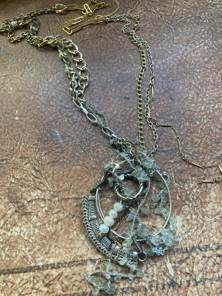 Piedra Verde Perla Plata Tono Dorado Étnico Largo Roble Hecho a Mano Elegante Foto 3 de 4