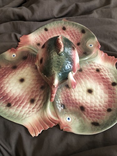 Piatta da pesce vintage rara metà secolo moderna MCM ANNI '50 NOVE ITALIA MAIOLICA con coperchio - Foto 12 di 20