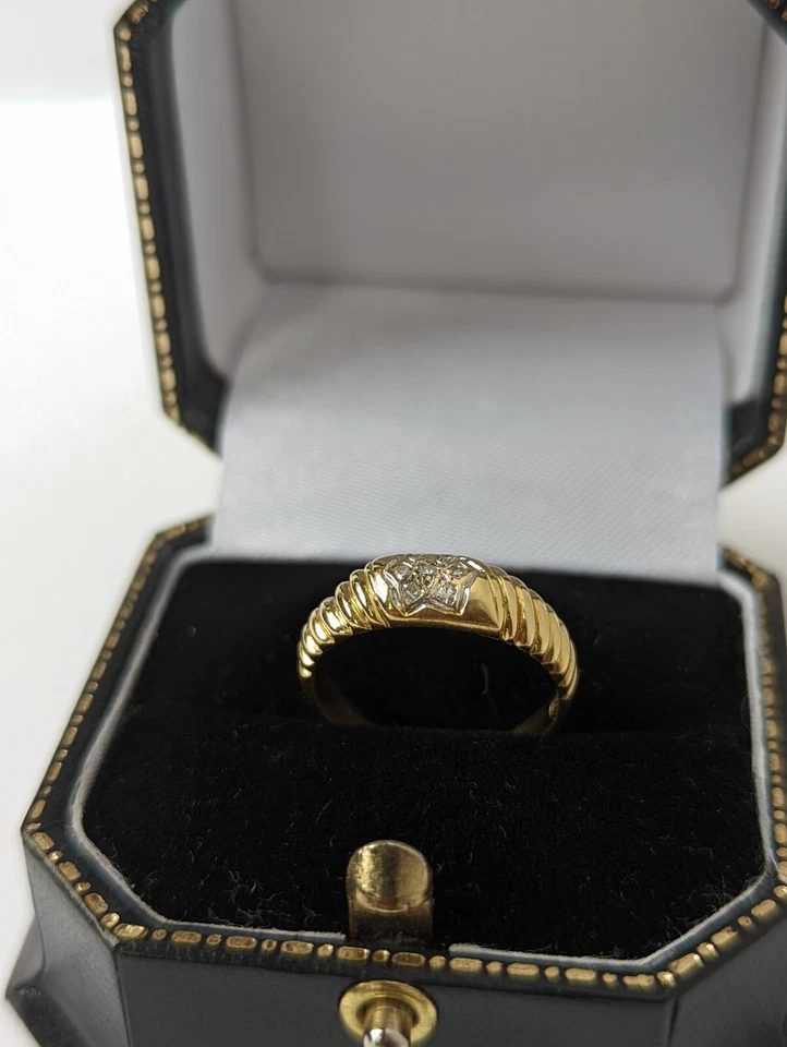 Anillo Cúpula Bomba Oro 18ct Estrella Diamante Vintage Croissant Banda Trenzada M/6 Foto 3 de 4