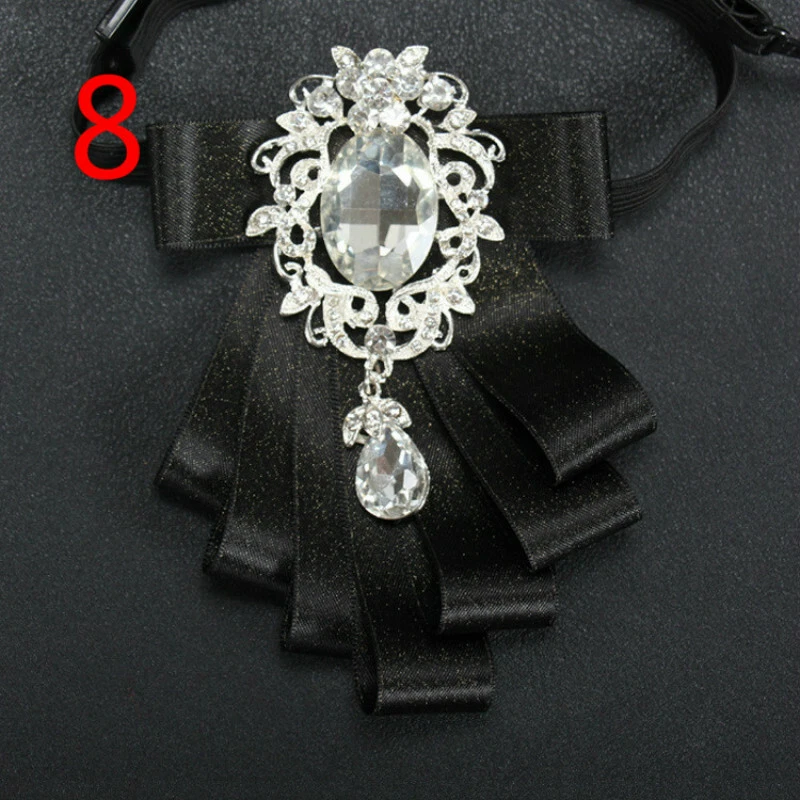 Men Shiny Bow Tie Crystal Satin Necktie Suit Neck Decor Formal Wedding Party Red - Image 4 of 4