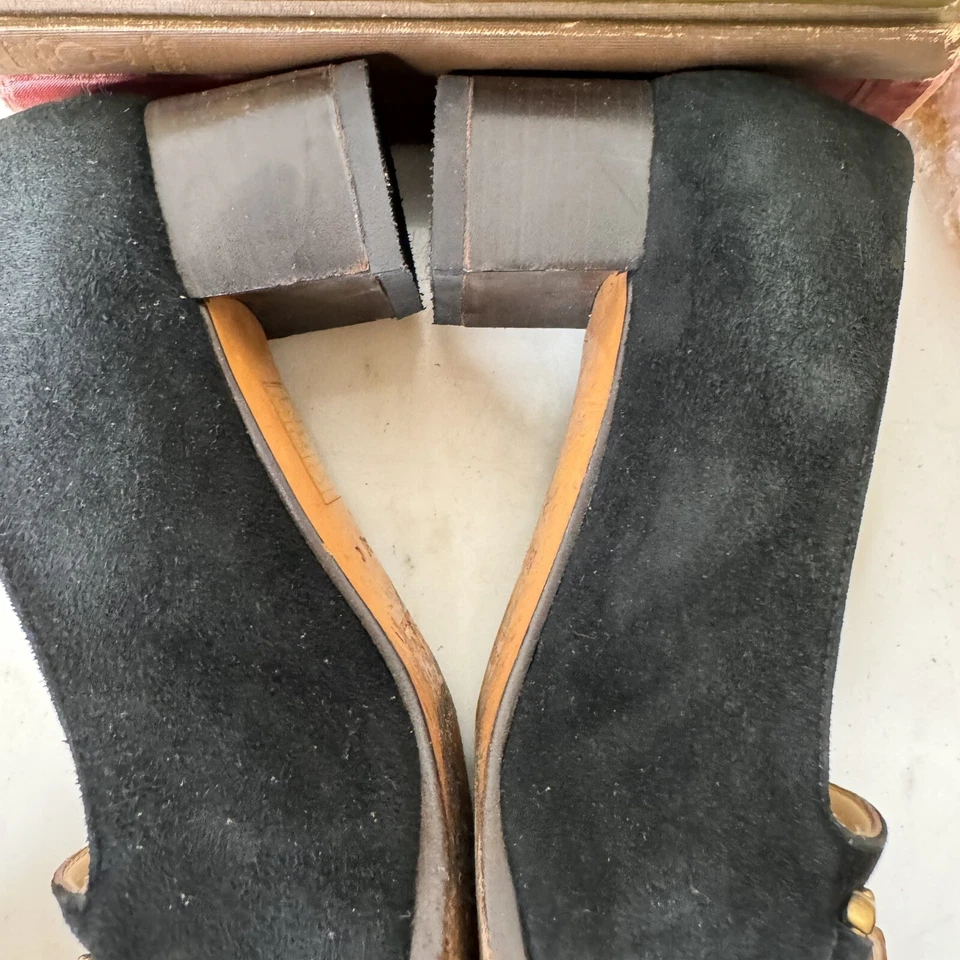 Zapatos de salón de gamuza Gucci vintage tacón bloque hebilla de bambú negros años 90 clásicos talla 36,5 Foto 4 de 4