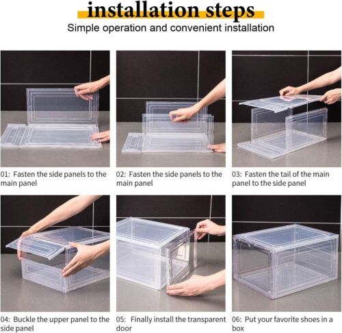 Caja de zapatos de plástico frontal abatible con puerta transparente juego de 6 apilables para exhibición sneak - Imagen 2 de 10