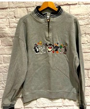Vintage Warner Bros Looney Tunes Sweatshirt Gray 1/4 zip Size Large Made in Usa