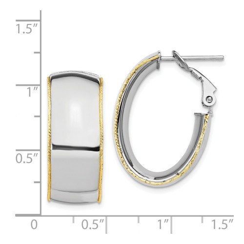 Italian 14k White Gold 9.5mm Diamond Cut Small Oval Omega Hoop Earrings - Picture 3 of 3