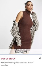 Knitted high neck brown sleeveless dress