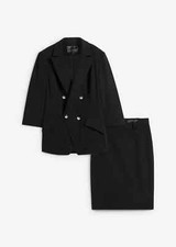 2-tlg Set Kostüm: Blazer und Rock Gr. 40 Schwarz Damen Business-Anzug Neu