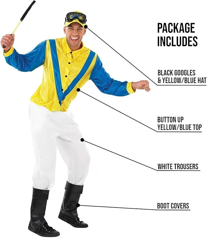 Disfraz de jinete de caballo amarillo y azul para hombre M L XL uniforme de carreras para adultos Foto 4 de 4