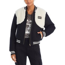 Mother Womens Black Wool Blend Varsity Bomber Jacket Outerwear Xs Bhfo 7810