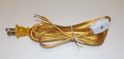 8' CLEAR GOLD LAMP CORD WITH LINE SWITCH & POLARIZED PLUG 18/2 SPT-1 NEW 46752JB