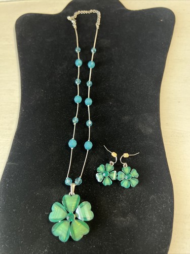 Bocar Bib Statement Necklace & Earrings Set - Dark Blue Flower Jewelry For Women - Gift Box Included