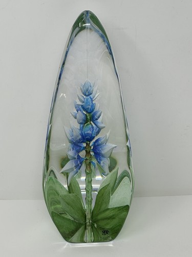 Maleras blaue Orchidee Blume Kristall Skulptur Schweden #3818 wunderschön Vintage - Bild 3 von 15